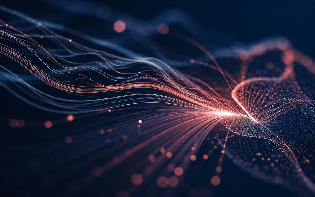 Abstract streams of data and light representing AI